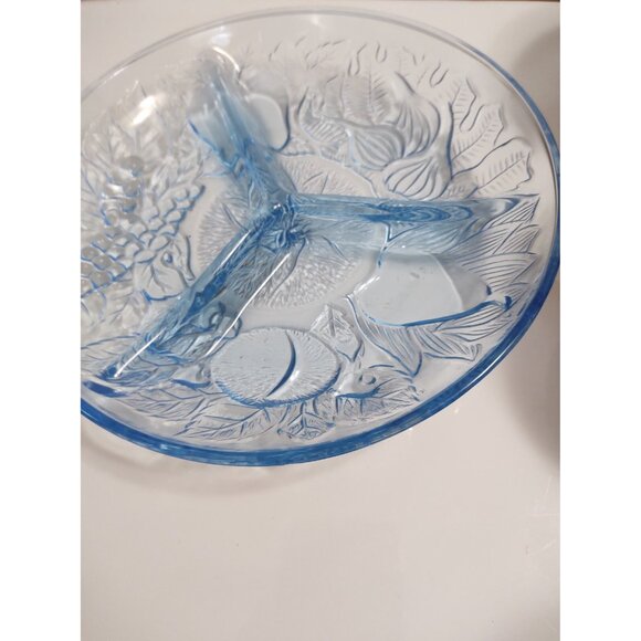 Vintage Blue Depression Style 3 section Plate Embossed Fruit French Blue 8" - Picture 7 of 11